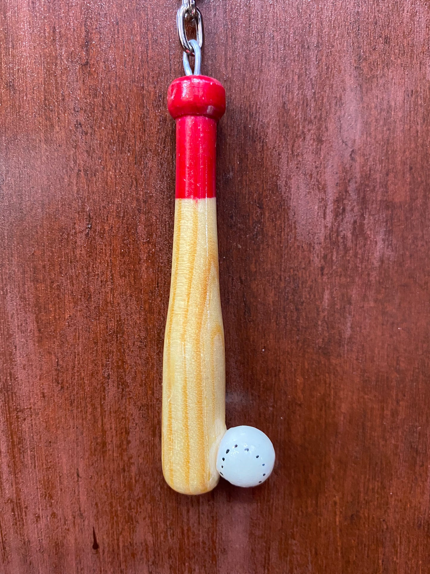 Red Baseball Bat Wood Key Chain
