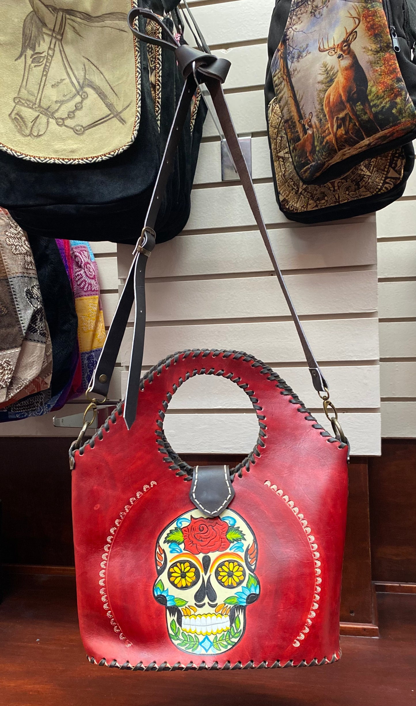 Red Leather Sugar Skull Handbag