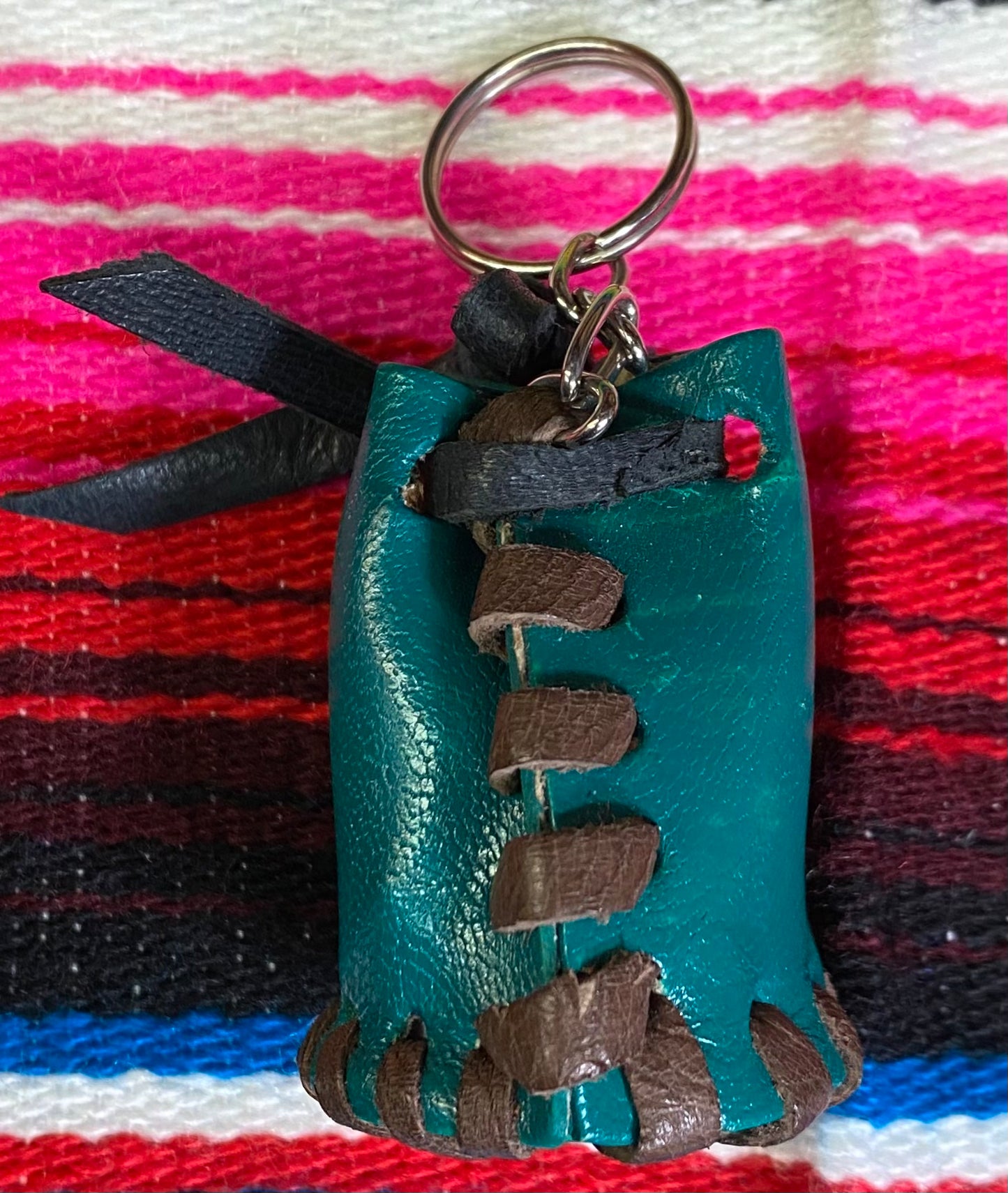 Mini Blue Green Leather Bag Key Chain