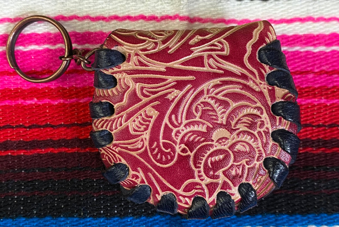 Mini Red/Navy Blue Leather Key Chain