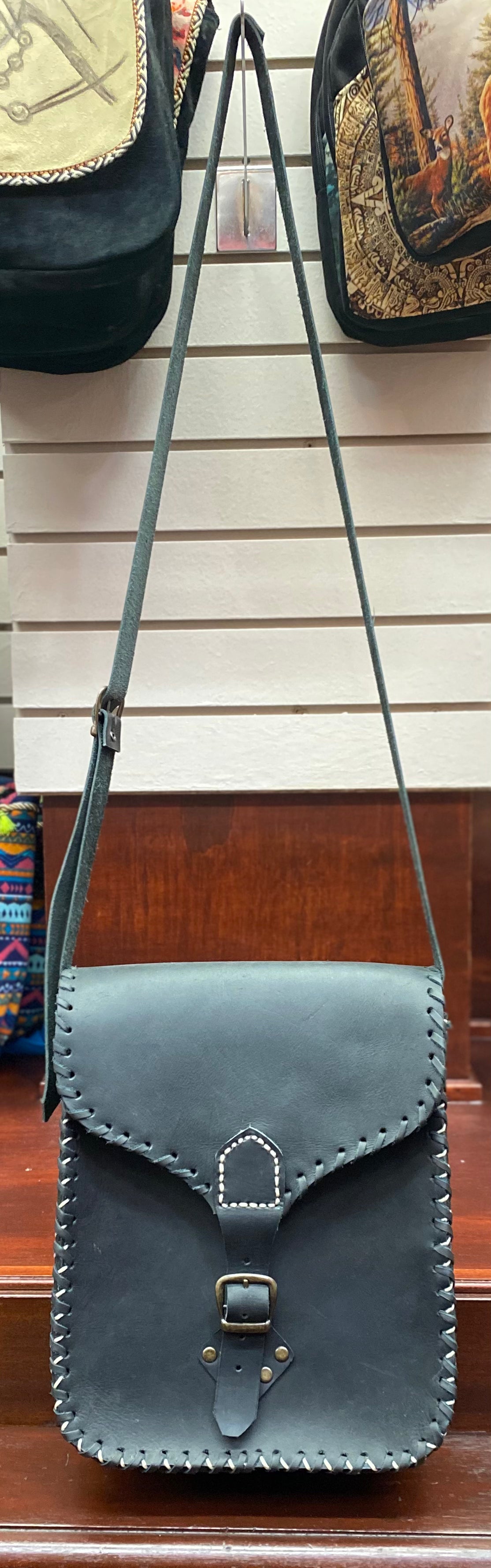 Mexican Black Leather Messenger Bag