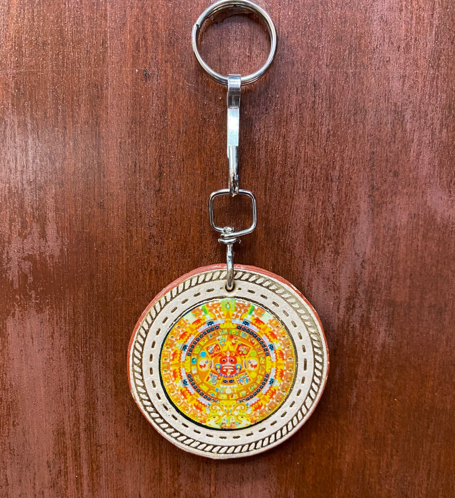 Colorful Aztec Calendar Key Chain