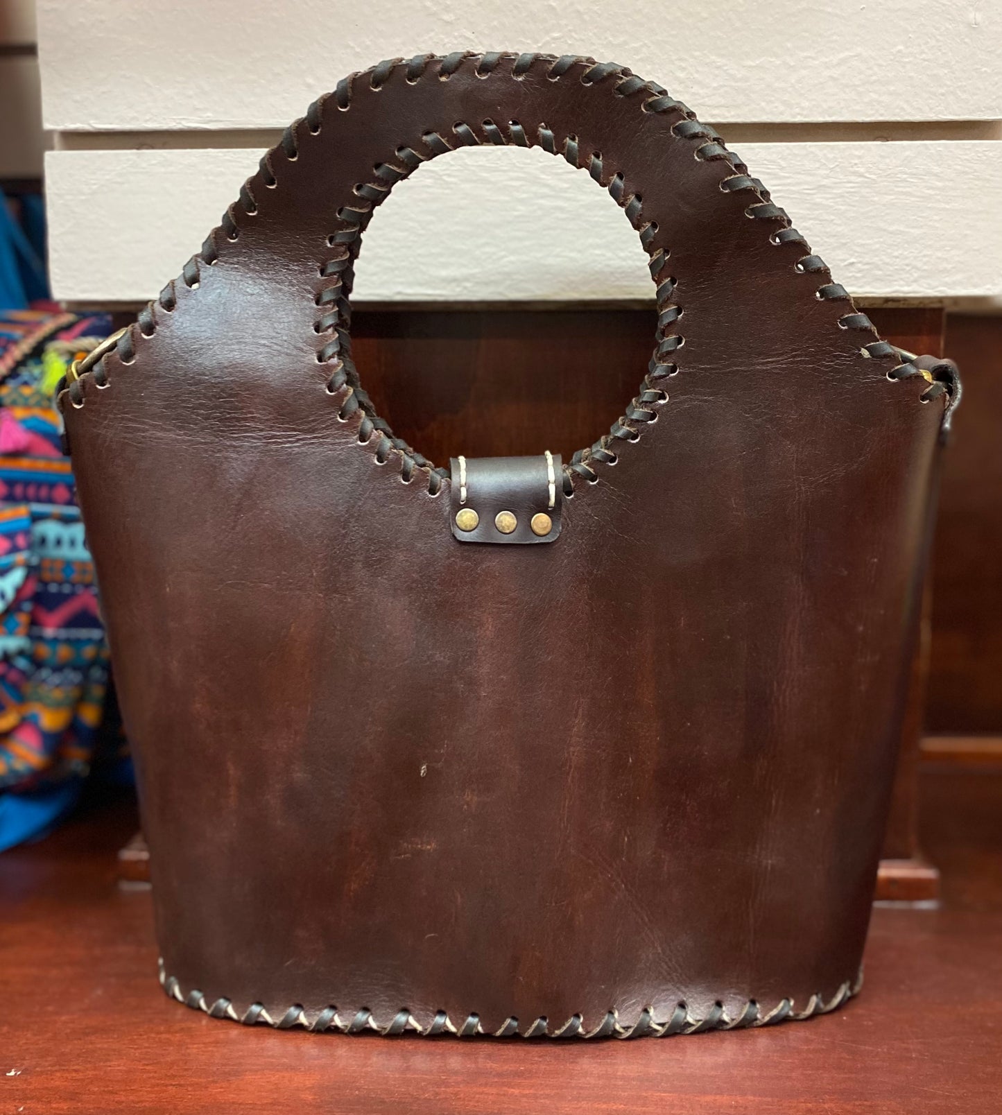 Brown Leather Sugar Skull Hand Bag