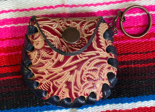 Mini Red/Navy Blue Leather Key Chain