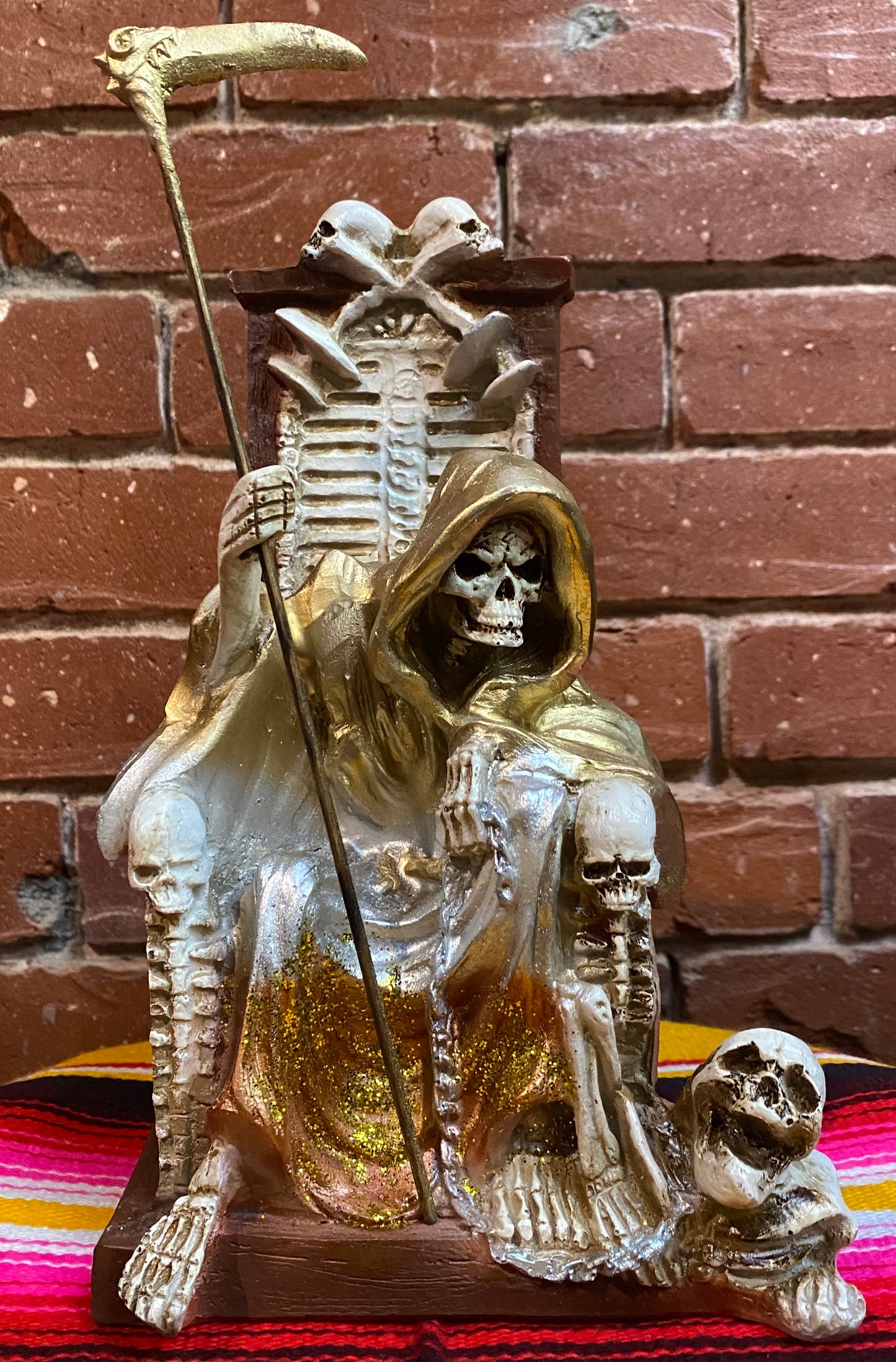 La Santa Muerte Sitting with a Dog 3 Metales Statue