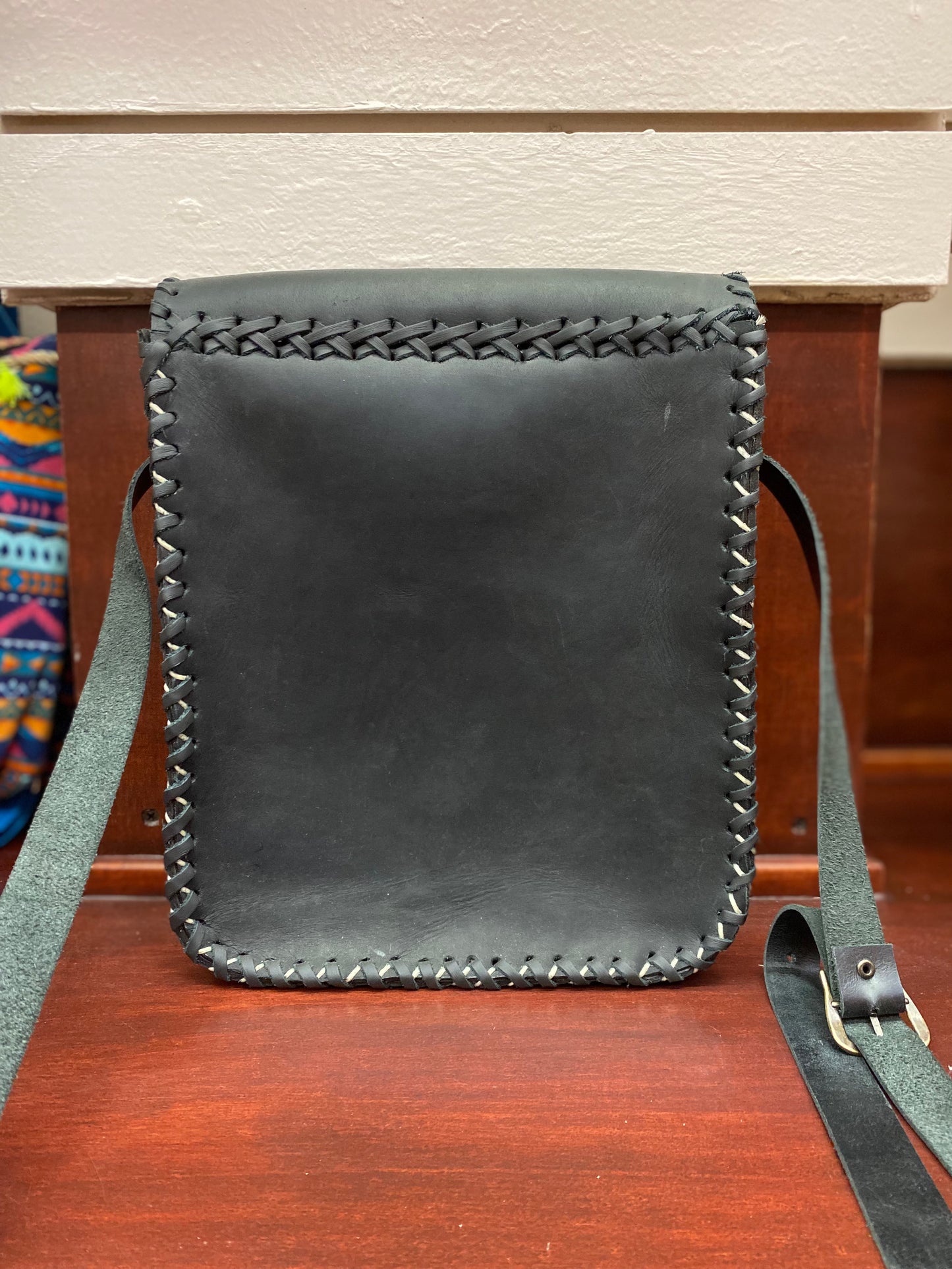 Mexican Black Leather Messenger Bag
