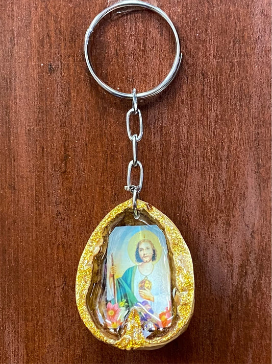 San Judas Walnut Shell Keychain