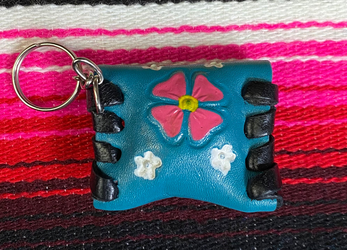 Mini Turquoise Leather Bag Key Chain