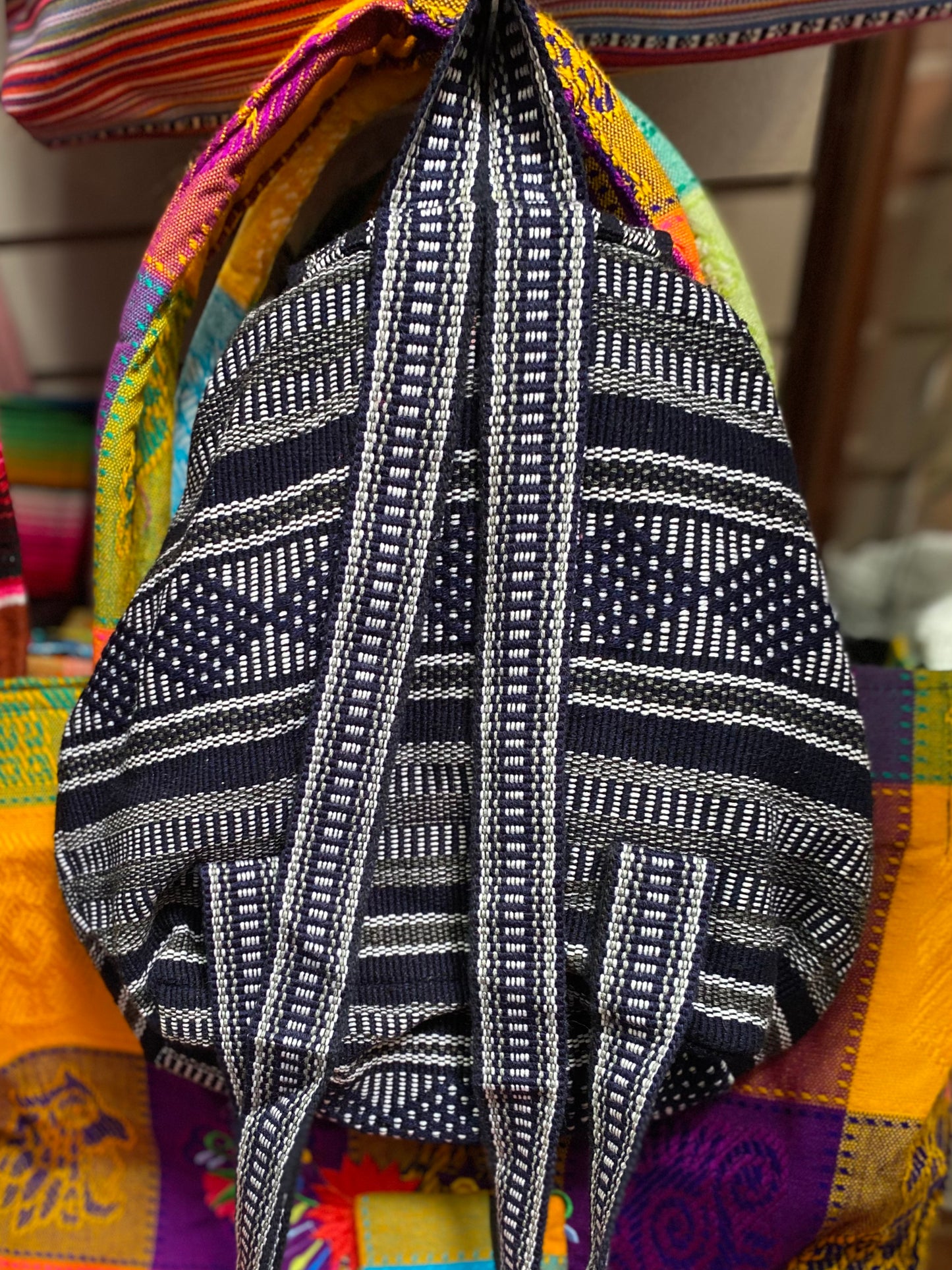 Navy, Gray and Black Mexican Medium Sized Handwoven Backpack