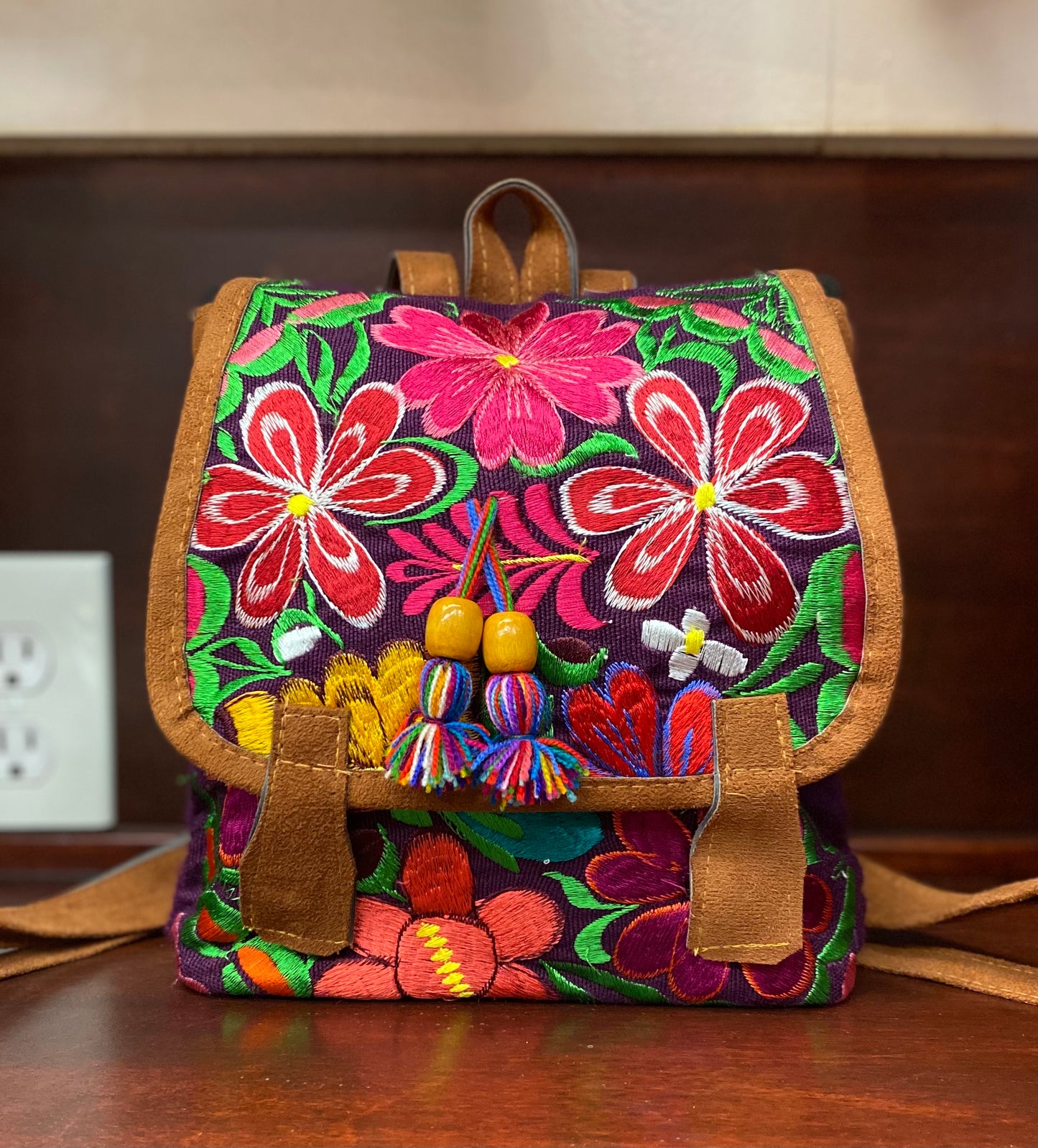 Purple/Brown Mexican Embroidered Backpack