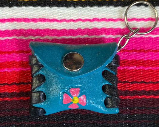Mini Turquoise Leather Bag Key Chain