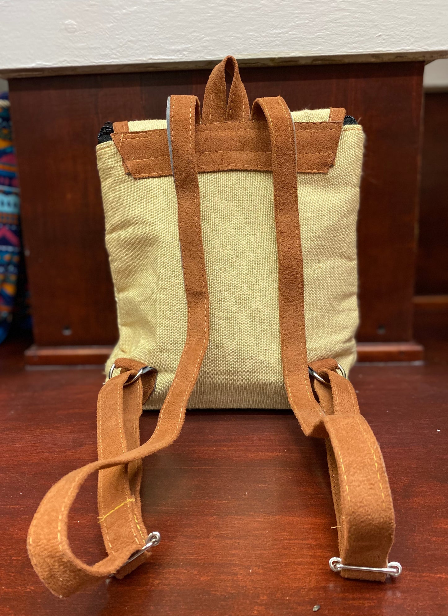 Tan/Brown Mexican Embroidered Backpack