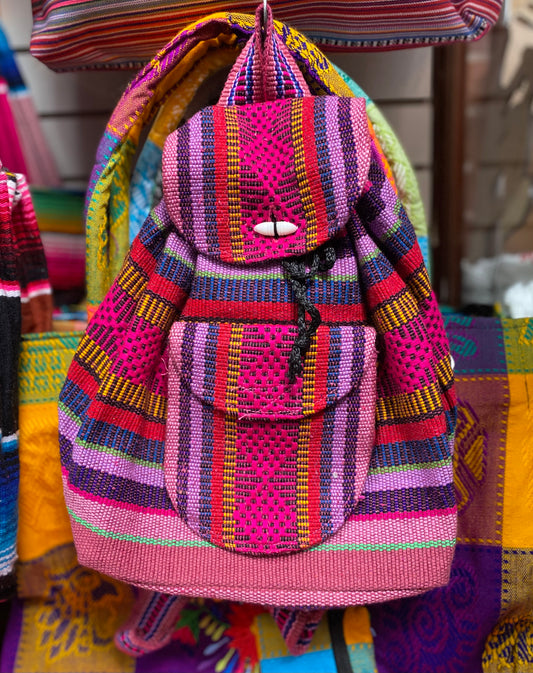 Pinks, Purples and Yellow Mexican Medium Sized Handwoven Backpack