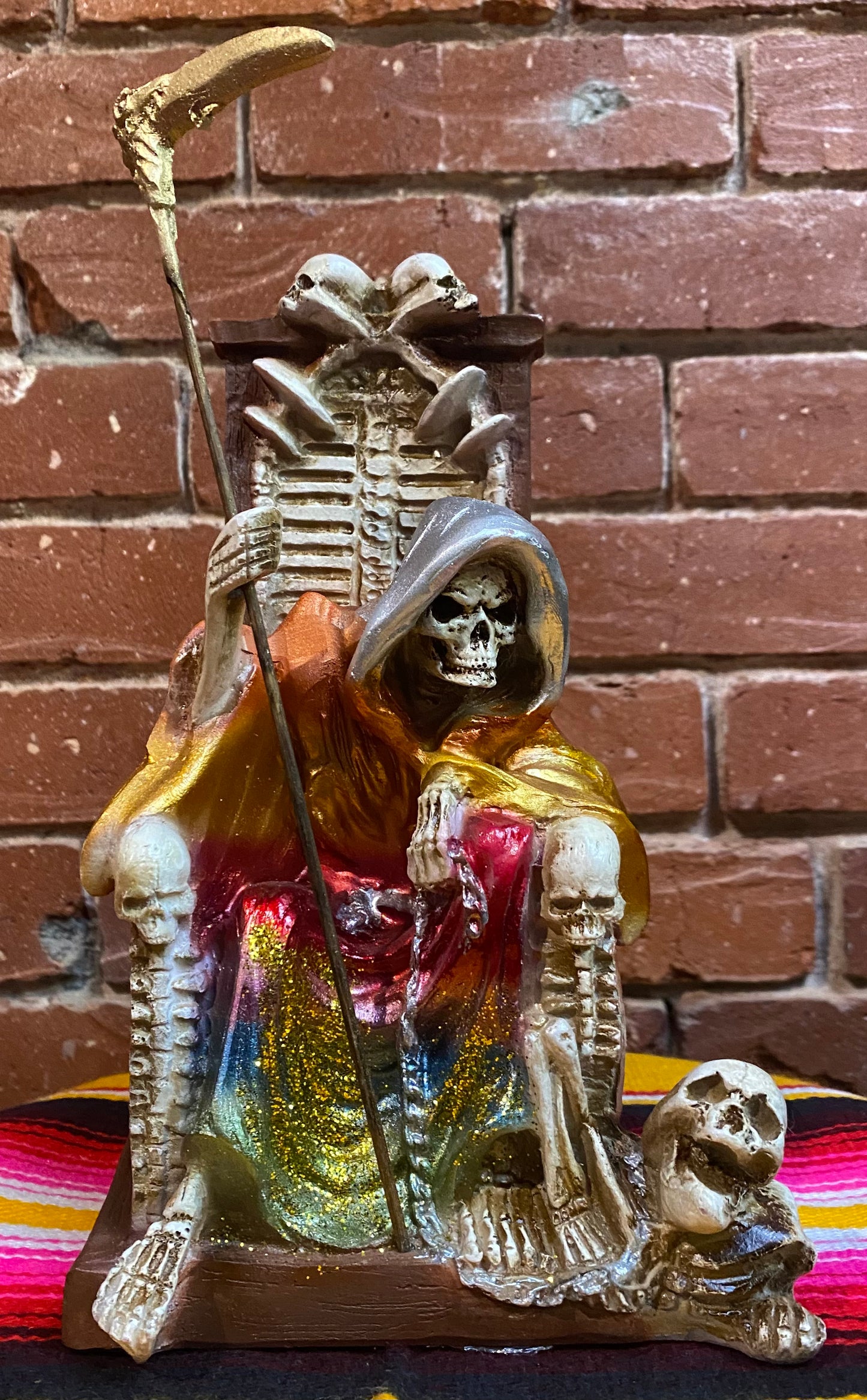 La Santa Muerte Sitting with a Dog 7 Potencias Colored Statue