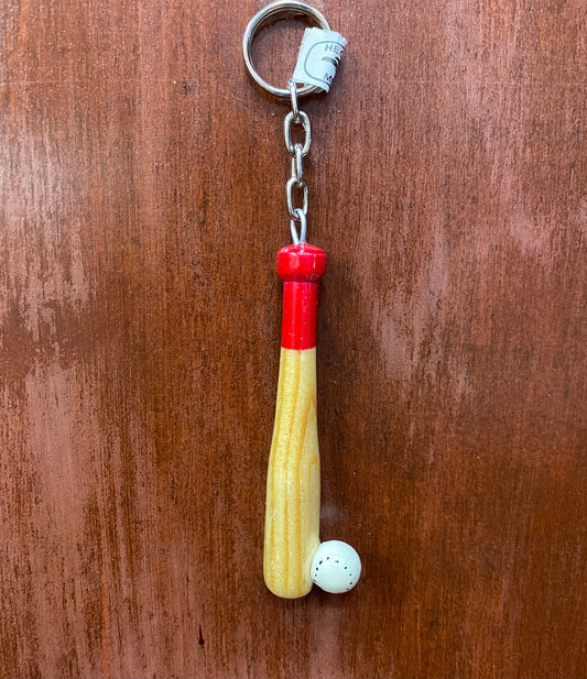 Red Baseball Bat Wood Key Chain